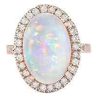 7.92 Carat Natural Multicolor Opal and Diamond (F-G Color, VS1-VS2 Clarity) 14K Rose Gold Cocktail Ring for Women Exclusively Handcrafted in USA