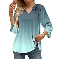 Women's Casual Tops, 3/4 Sleeve T Shirt V Neck Pullover Top, S XXXL