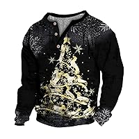 Mens Henley Shirts Long Sleeve Graphic Embroidered T-Shirt Christmas Spring Autumn Printed Pullover Sweatshirt Shirts