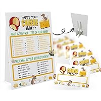 What's Your Cheese Name Game (1 Cheese Theme Sign and 30 Name Tag Stickers), Cheese Game Party Decoration, Birthday Game for Kids, Family Game-12