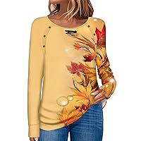 Shirts for Women, Crewneck Long Sleeve Blouses Color Block Casual Winter Loose Fit Tops with Button Decoration