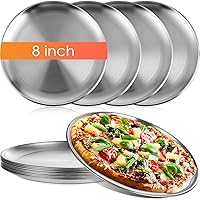 Thenshop 8 Pieces Stainless Steel Round Pizza Pans, 8 Inch, Rust Free, Reusable, Dishwasher Safe, Ideal for Baking, Serving, and Displaying