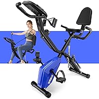 Folding Exercise Bike，5 IN 1 Stationary Bike for Home with LCD Monitor / 16-Level Adjustable Resistance Full Body Workout Indoor Foldable Cycling Bike