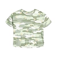 Lucky Brand Girls' Short Sleeve Graphic T-Shirt, Tagless Cotton Tee with Fun Designs, Green Bay Camo, 45274