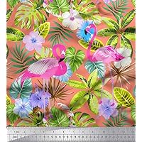 Soimoi Cotton Canvas Orange Fabric - by The Yard - 56 Inch Wide - Flamingo, Tropical Leaves & Floral Material - Exotic and Playful Fusion for Trendy Projects Printed Fabric