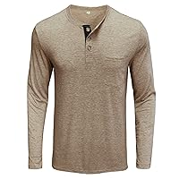 Casual Solid Shirts for Men Long Sleeve Textured Crewneck 3 Button Tee Tops Slim Fit Comfortable Tee with
