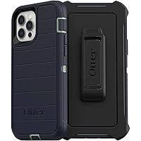 OtterBox Defender Series Case for iPhone 12 & iPhone 12 Pro (Only) - Holster Clip Included - Microbial Defense Protection - Non-Retail Packaging - Varsity Blues (Sage/Blue)