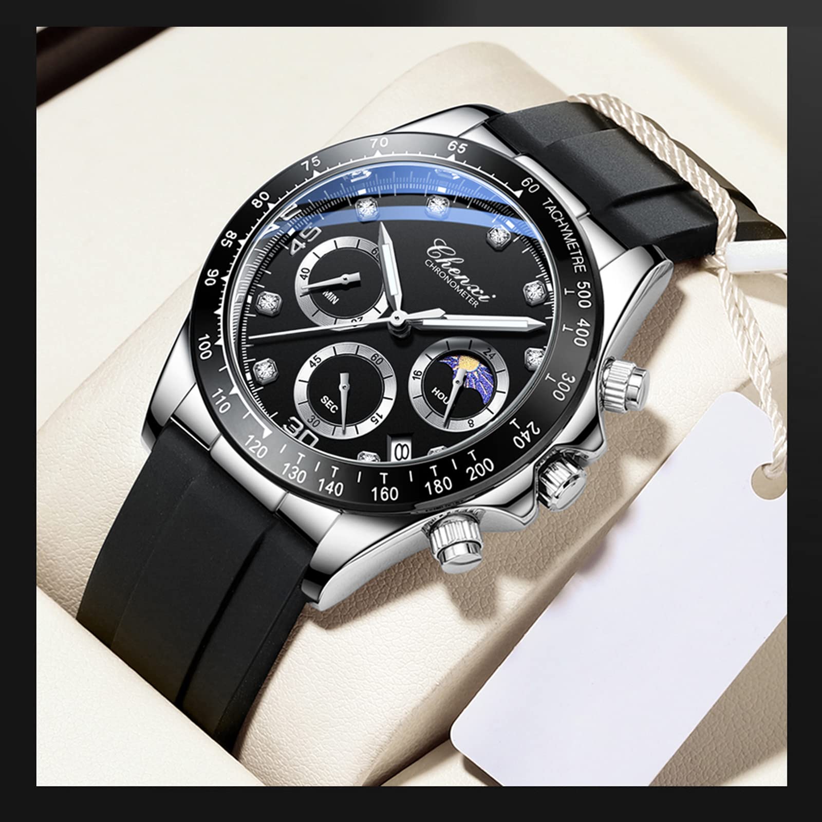 Tiong Mens Watches Automatic Date Quartz Stainless Steel Watch Chronograph Business Fashion Wrist Watches for Men