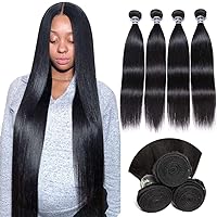 Straight Human Hair 4 Bundles Deals 16 18 20 22 Inch Malaysian Straight Remy Hair Bundles 100% Unprocessed 1B Color Double Wefts Virgin Straight Hair Weave