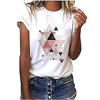 Going Out Tops for Women Trendy to Go with Leather Shorts Geometric Neck Round Loose Women's Print Female T-sh