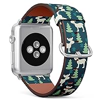 Compatible with Apple Watch Band 38mm 40mm 41mm (Christmas Moose Fir Pattern) Replacement Vegan Leather Strap for iWatch Series 8 7 6 5 4 3 2 1 Ultra SE