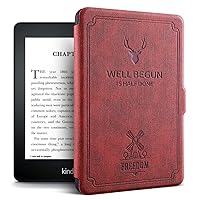 2021 New Kindle Paperwhite 5 11Th Gen 6.8 Inch Pu Leather Case for Kindle Paperwhite Signature Edition E-Reader New Magnetic Smart Case, Red Wine