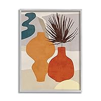 Stupell Industries Retro Decorated Vases Earth Tones Abstract Pottery, Designed by Melissa Wang Gray Framed Wall Art, 16 x 20, Orange