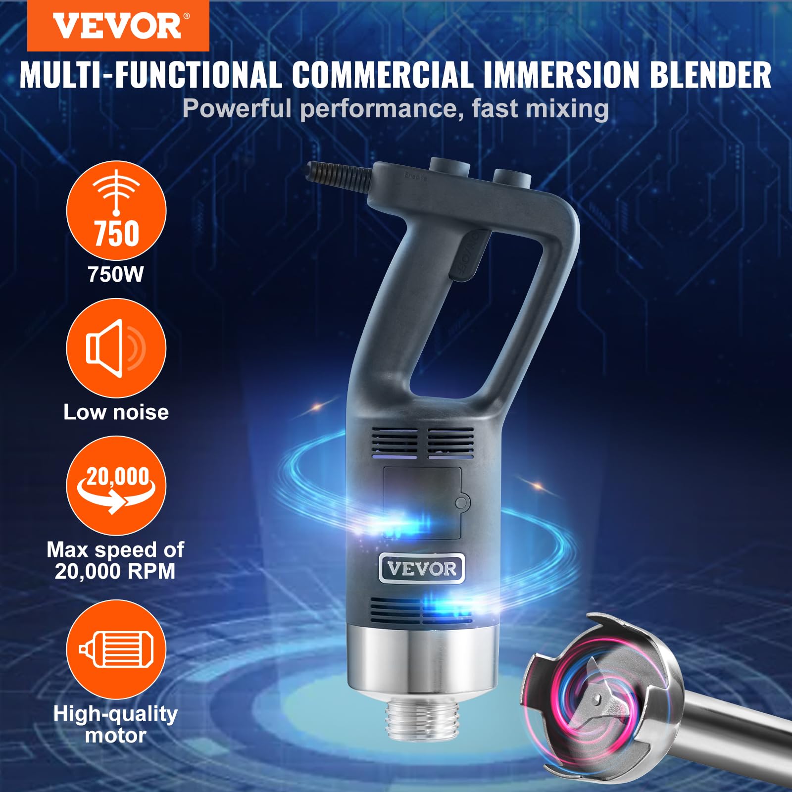 VEVOR Commercial Immersion Blender, 750W 12