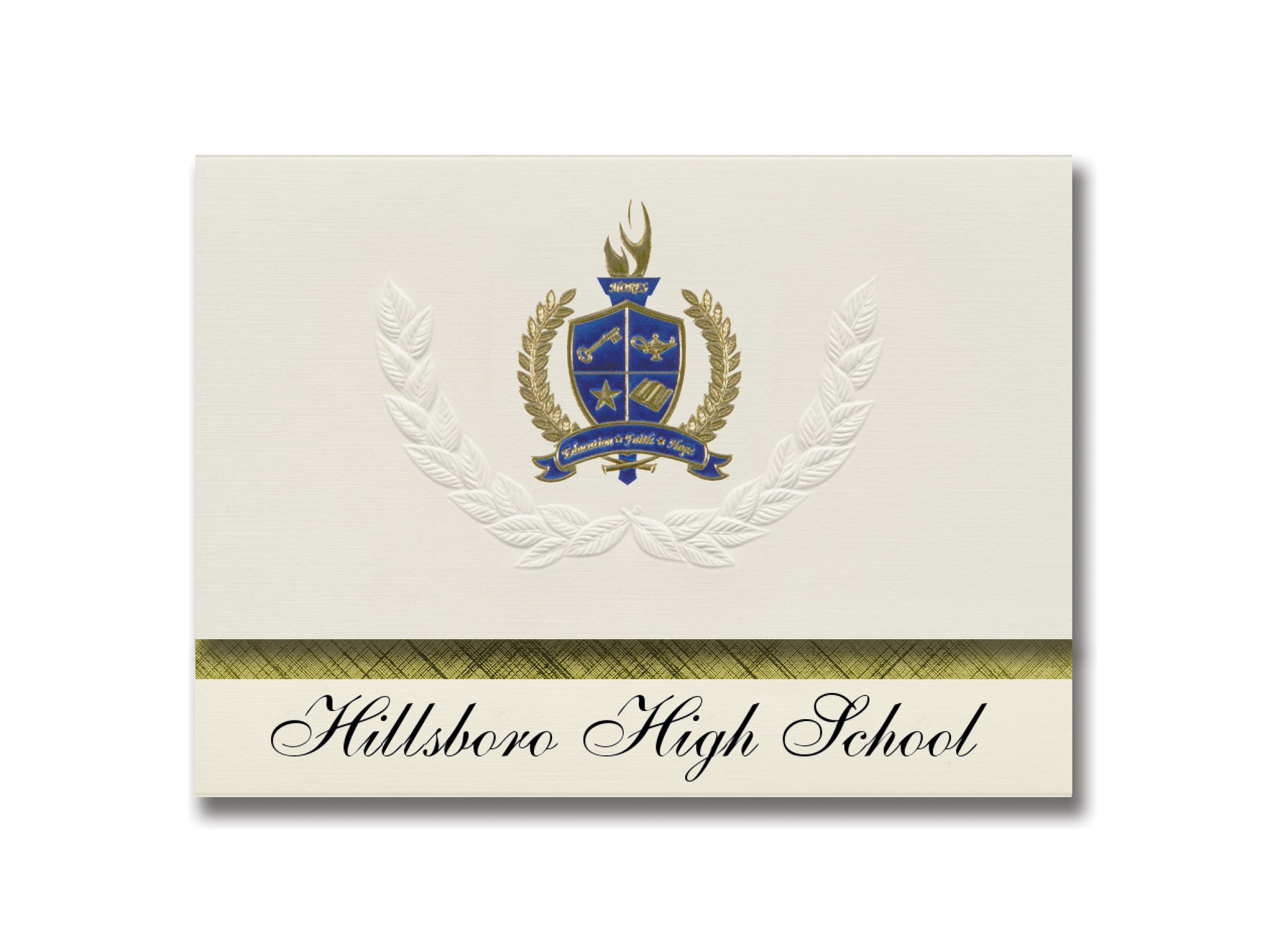 Signature Announcements Hillsboro High School (Hillsboro, ND) Graduation Announcements, Presidential style, Elite package of 25 with Gold & Blue Me...