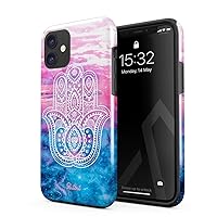 Compatible with iPhone 11 Case Hamsa Fatima Hand Luck Symbol Mandala Henna Paisley Clouds Landscape Mountains Pattern Heavy Duty Shockproof Dual Layer Hard Shell + Silicone Protective Cover
