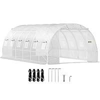 VEVOR 20 x 10 x 7 ft Walk-in Tunnel Greenhouse, Portable Plant Hot House w/ Galvanized Steel Hoops, 3 Top Beams, Diagonal Poles, 2 Zippered Doors & 12 Roll-up Windows, White