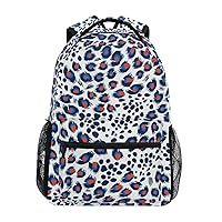 ALAZA Leopard Print Cheetah Blue & Red Backpack Purse with Multiple Pockets Name Card Personalized Travel Laptop School Book Bag, Size M/16.9 in