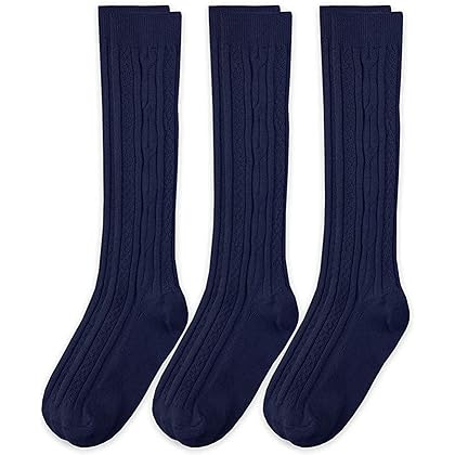 Jefferies Socks Girls 7-16 School Uniform Acrylic Cable Knee High 3 Pair Pack