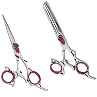 Professional Hair Cutting Scissors Set, Razor Edge Thinning Texturizing Shears for Barber Hairdressing Salon Adjustable Finger Ring + Zipper Case, Stainless Steel