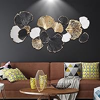 NINFE 3D Ginkgo Leaf Wall Art Decor Handmade 22inch Metal Wall Decor Aesthetic Modern Accent Large Gold Metal Wall Decor for Office Bedroom Decoration