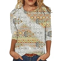 Summer T Shirt for Women 2024 Printing Round Neck Blouses Three Quarter Sleeve Relaxed Fit Elegant Tops
