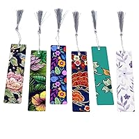 Tropical Palm Leaves Floral Lotus Book Markers for Reading Lovers, 6 Pieces Bookmarks with Tassels, Aluminum Metal Reading Page Markers Bookmarks