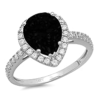 2.45ct Pear Cut Solitaire W/Accent Halo Genuine Natural Black Onyx Engagement Promise Anniversary Bridal Ring 18K White Gold