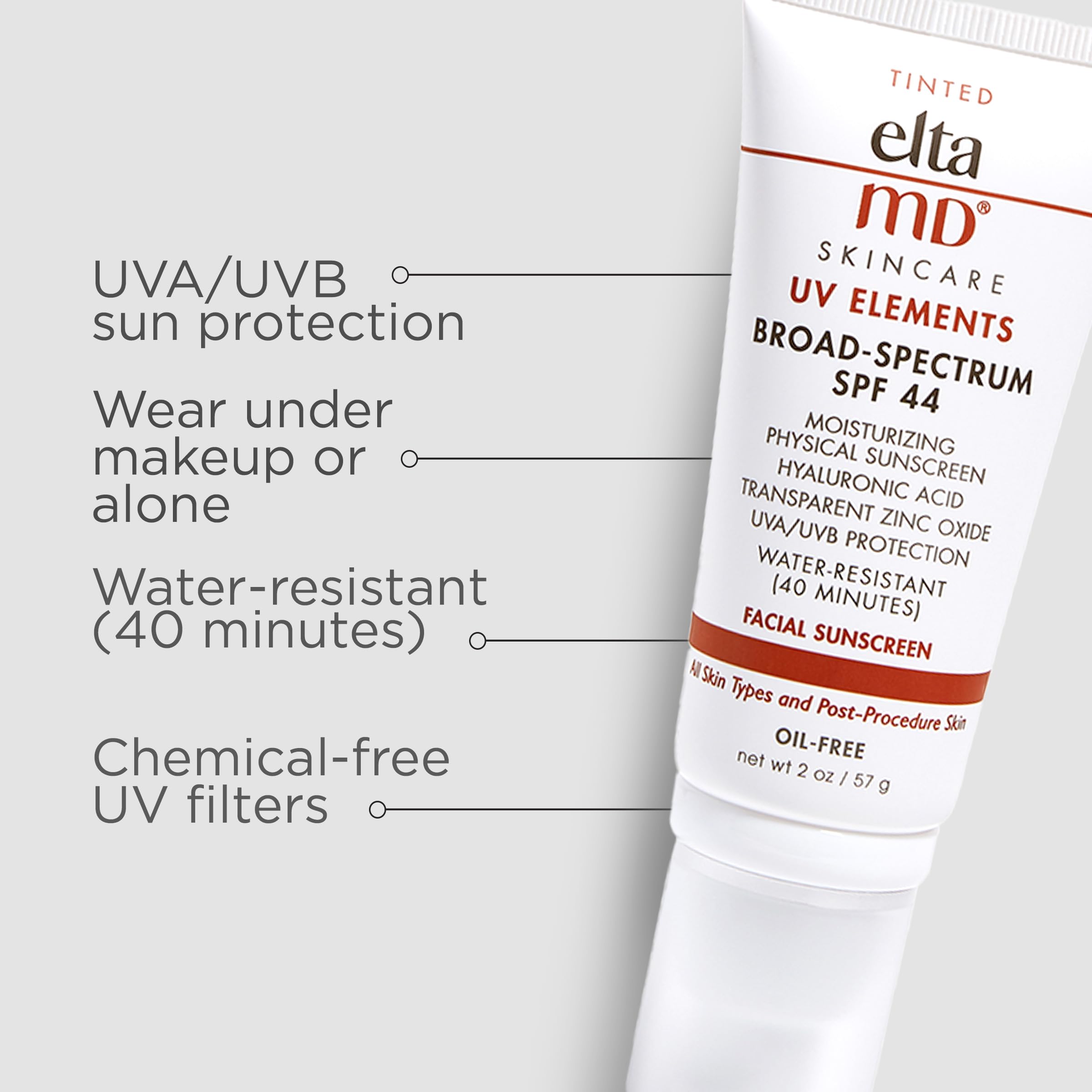 EltaMD UV Elements Tinted Sunscreen Moisturizer, SPF 44 Tinted SPF Moisturizer for Face and Body, Lightweight Oil Free Formula, Great for Using Under Makeup and Sensitive Skin Types, 2.0 oz Tube