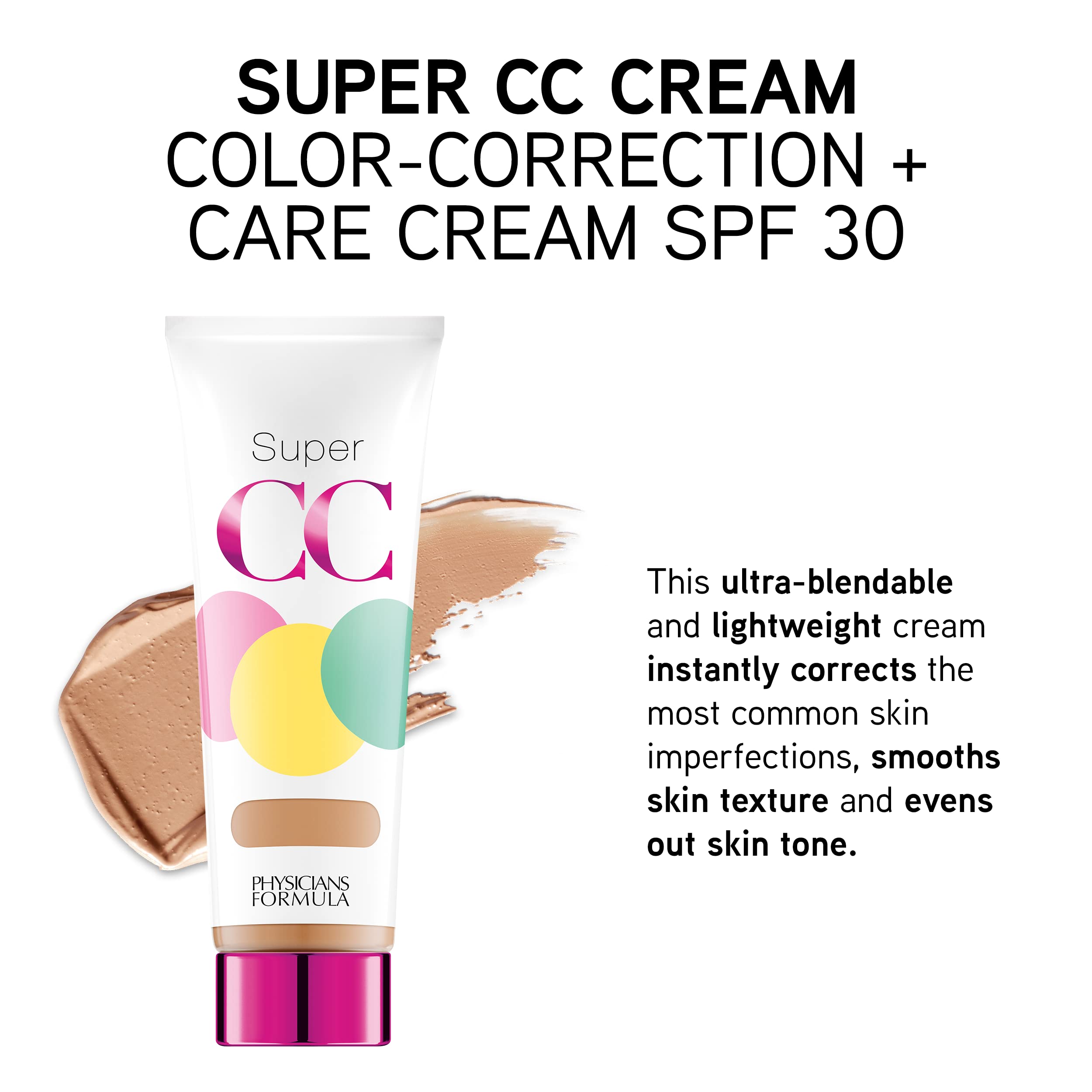 Physicians Formula Super CC+ Cream Color-Correction + Care Cream Full Coverage Foundation, SPF 30, Anti Aging Hydrating Serum, For Uneven Skin Tone, Dermatologist Approved, Light