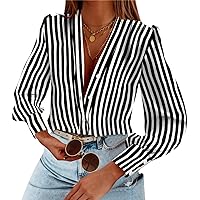 Women's Business Casual Tops Summer Long Sleeve Silk Button Down Shirts V Neck Chiffon Blouses…