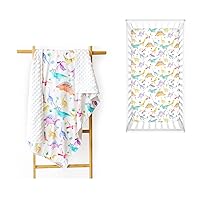 Dinosaur Baby Minky Blanket and Crib Sheet, Soft Blanket for Boys Girls, Standard Crib Fitted Sheet