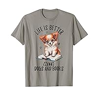 Vintage Life Is Better With Dogs And Books, Puppy Art Lover T-Shirt