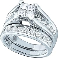 Jewels By Lux 14K White Gold Womens Princess Diamond Bridal Wedding Engagement Ring Band Set 5.00 Cttw Size 7