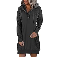 XJYIOEWT Bodycon Maternity Dress,Womens Casual Hoodies Dress Fall Long Sleeve Sweatshirt Button Down Drawstring Pullover