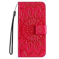 Wallet Case Compatible with Huawei Mate 30 Lite, Embossed Sunflower PU Leather Flip Folio Shockproof Cover for Mate 30 Lite (Red)