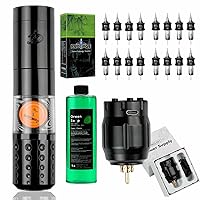 Tattoo Gun Kit, 4-12V Wireless Tattoo Machine with 2 Tattoo Batteries, 16PCS Extreme Tattoo Cartridge Needles 1205RL Standard, 16.9oz Green Soap for Tattooing Ultra-Concentrated