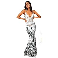 Women's Dress Geo Pattern Plunging Neck Backless Mermaid Hem Sequin Cami Formal Dress Dress IPADSA