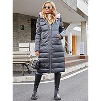 Jackets Women for Jackets - Zipper Front Drawstring Detail Puffer Winter Coat (Color : Dusty Blue, Size : X-Large)