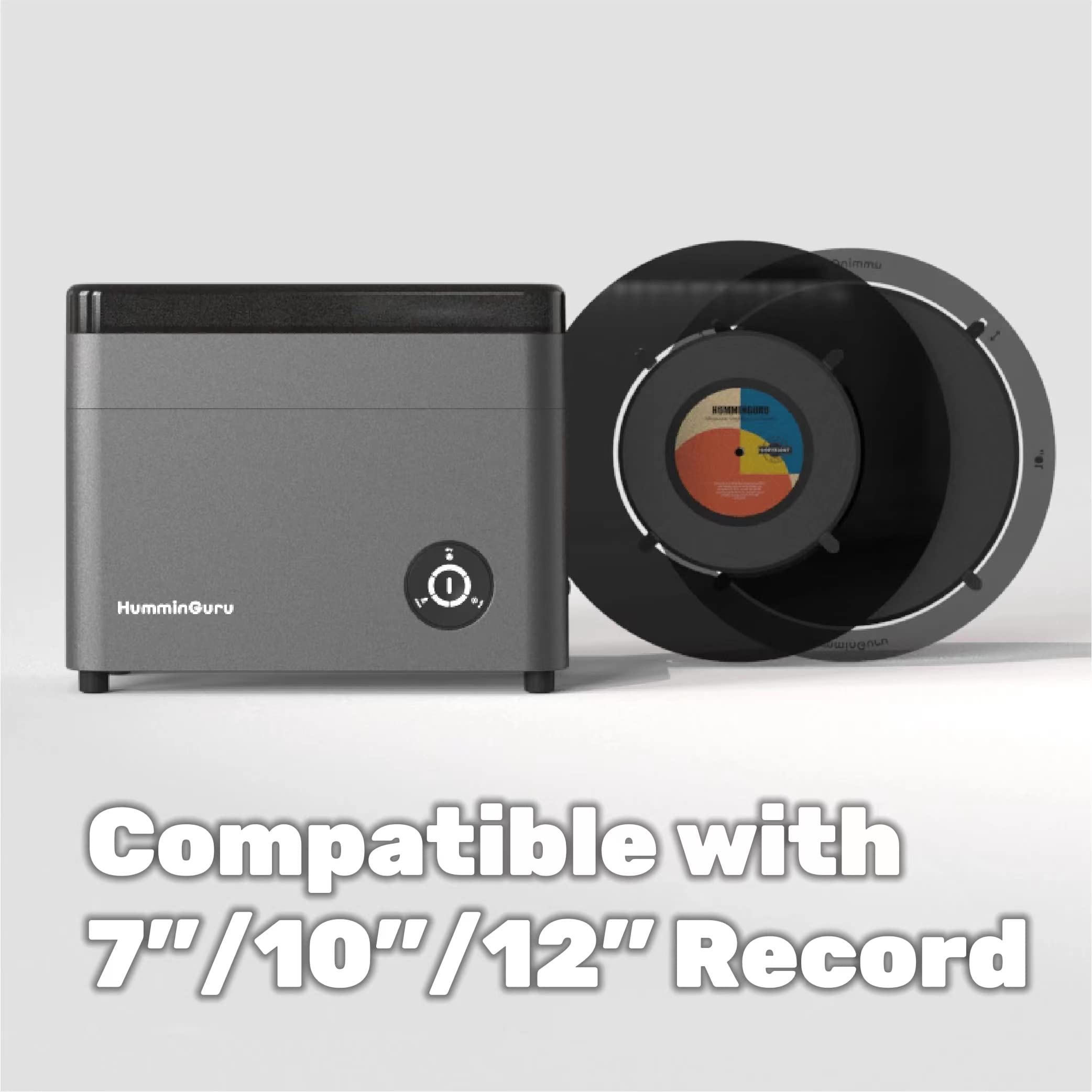 HumminGuru Ultrasonic Vinyl Record Cleaner- 40kHz Ultrasonic Vinyl Record Cleaning Machine with Auto Drying, Vinyl Record Cleaner Kit with Filters, 1Y Warranty (HG01 with 7''&10'' Record Adapters)