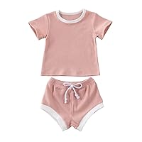 Newborn Infant Baby Girl Boy Clothes Short Sleeve T-Shirt Tops and Shorts Pants Solid Color Summer Outfit