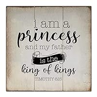 Rustic Printed Wood Plaque Sign Retro Wood Pallet for Kitchen Bedroom Living Room Home Wall Decor - I Am A Princess My Father is The King Kings Timo 16 Inch