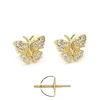 14K Yellow Gold Over Sterling Silver Simulated Cz Diamonds Pave Set Butterfly Stud Earrings Teen Kids Women's Girls