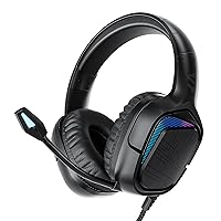 Black Shark Gaming Headset with Microphone, Noise Cancelling Wired 3.5mm Gamer Headphones, LED Light, Over Ear Soft Memory Earmuffs for for PS4 PS5 PC Xbox One Switch