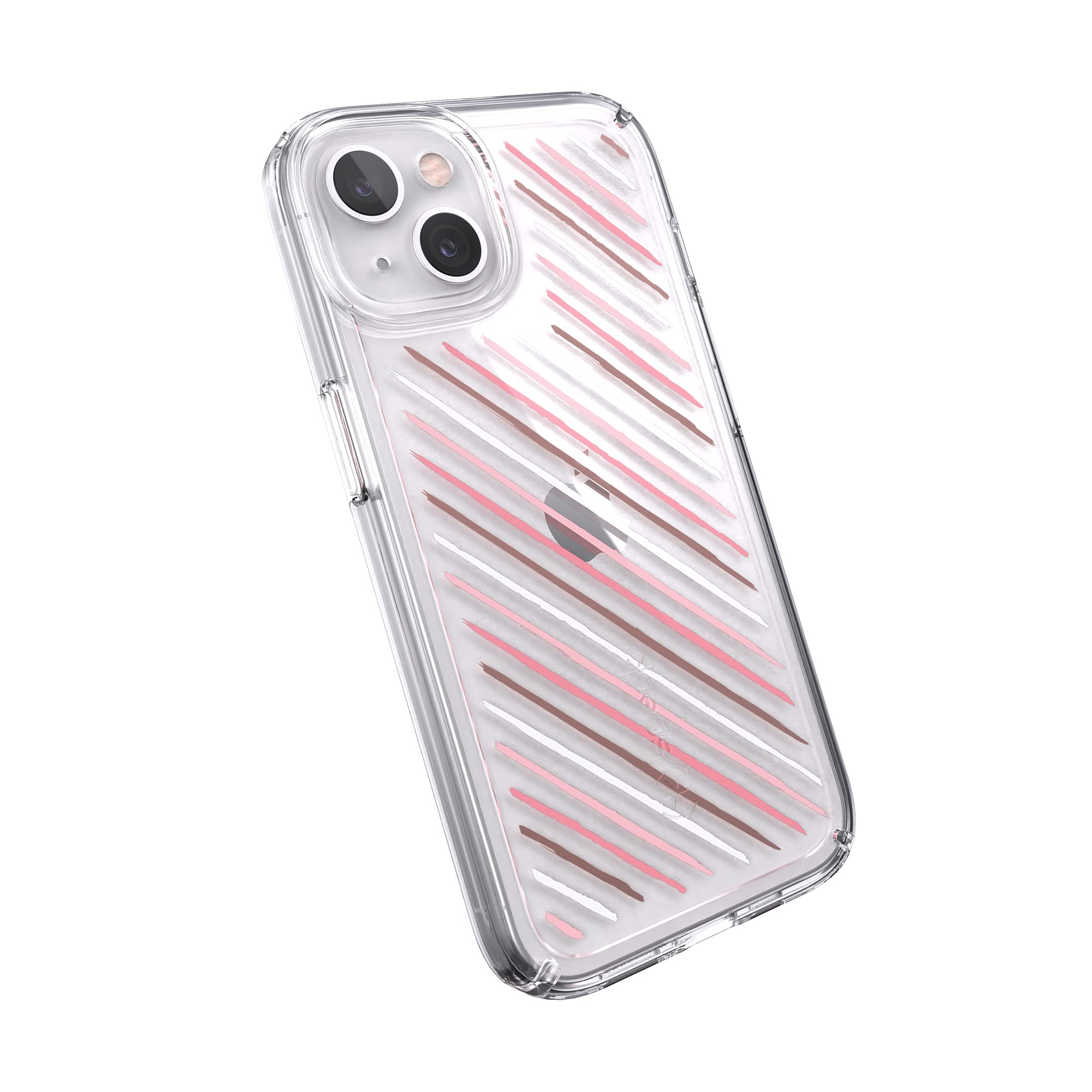 Speck iPhone 13 Stripes Case - Drop Protection with Anti-Yellowing & Anti-Fade with Slim, Dual Layer Design for 6.1 Inch Phones - iPhone 13 Case - Clear, Infused Stripes GemShell