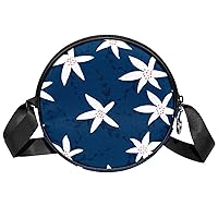 White Arrow Pattern Black Background Crossbody Bag for Women Teen Girls Round Canvas Shoulder Bag Purse Tote Handbag Bag
