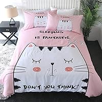 Sleepwish Cat Bedding Sets for Kids Boys Girls Animal Print Bedspreads 3 Piece Bed Set 1 Comforter Duvet Cover 2 Pillowcase（Kawaii Pink Sleeping Cat,Twin）
