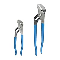 Channellock 2 Piece Tongue and Groove Pliers Set - 9.5-Inch, 6.5-Inch | Straight Jaw Groove Joint Pliers | Laser Heat-Treated 90° Teeth| Forged from High Carbon Steel | Patented Reinforcing Edge Minimizes Stress Breakage | Made in USA