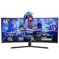 34 Inch Curved Ultrawide Gaming Monitor 165Hz UWQHD 3440x1440 FreeSync HDMI DisplayPort 1500R PC Screen - Ideal for Gaming