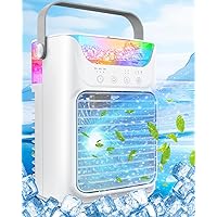 Portable Air Conditioners, 3 Wind Speeds & 7 LED Lights Evaporative Personal Air Cooler, 4 in 1 Portable AC with 650ml Large Water Tank, Mini Air Conditioner for Bedroom/Car/Home/Camping/Room
